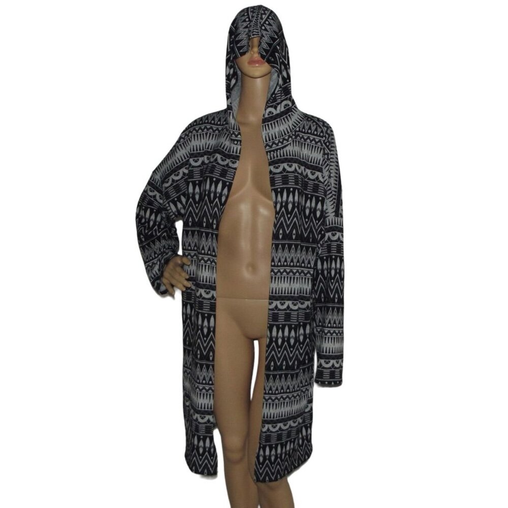 Ginger Jar Cardigan Sweater Womens 2X midi black gray geo Aztec print hooded xxl
